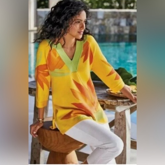 Soft Surroundings Sweaters - Soft Surroundings Tropical La Paradiso Yellow/Orange/Green Sweater Tunic Size XS